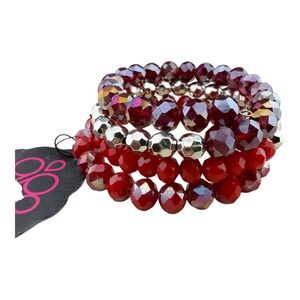 Paparazzi‎ Red Faceted Crystal Bead Wrap Bracelet Silver Tone